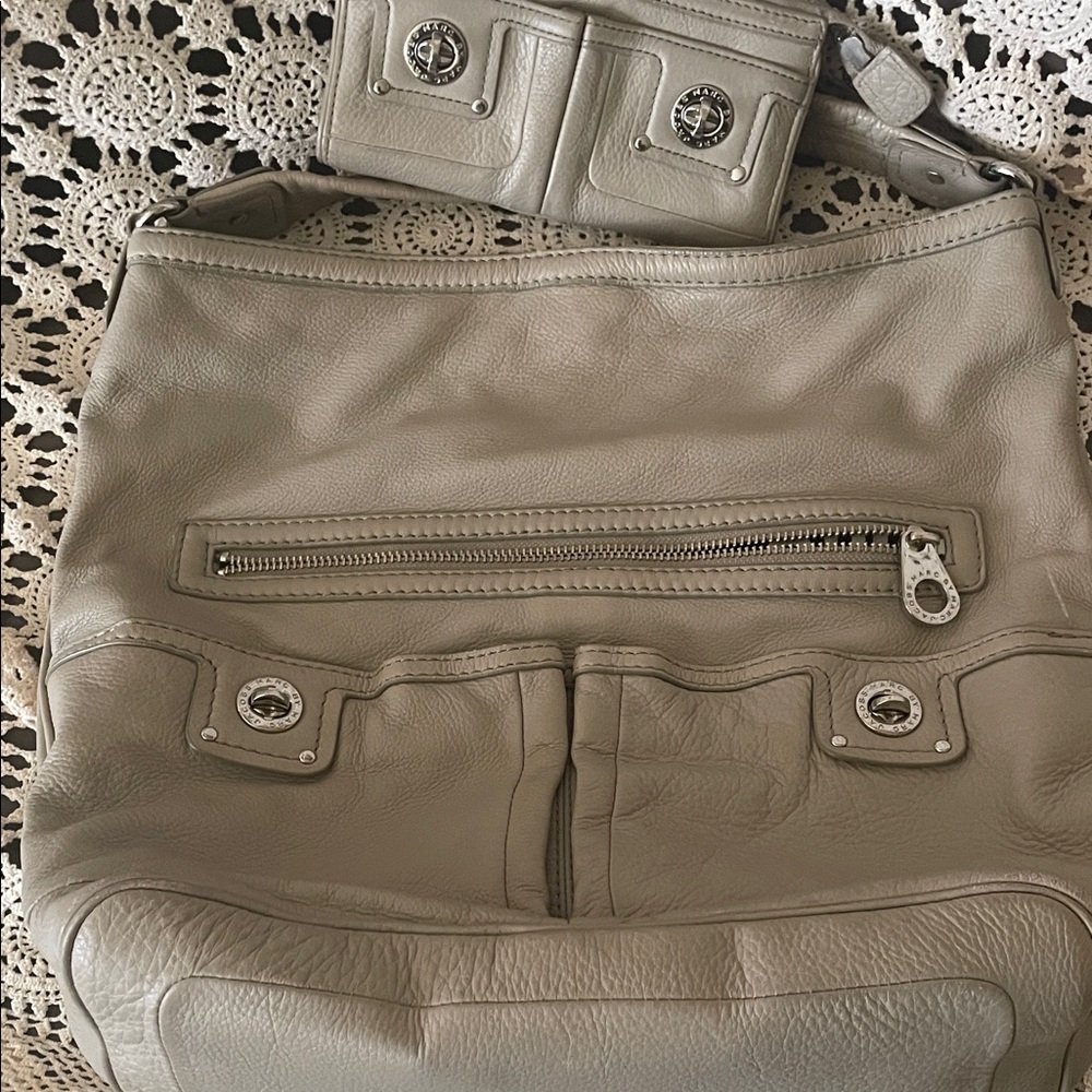 Marc by Marc Jacobs Taupe Leather Shoulder Bag with Silver Hardware